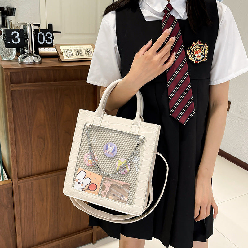 Cute Square Transparent Student Large Capacity Shoulder Crossbody Handbag