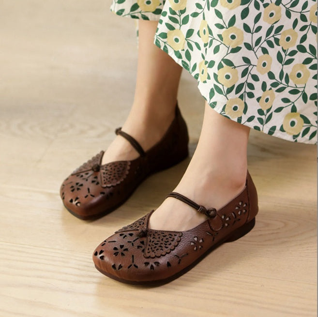 Buckle Ethnic Style Women's Shoes Hollow Breathable Flower Sandals