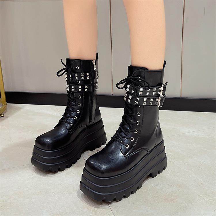 European And American Large Size Women Handsome Thick-soled Tooling Boots