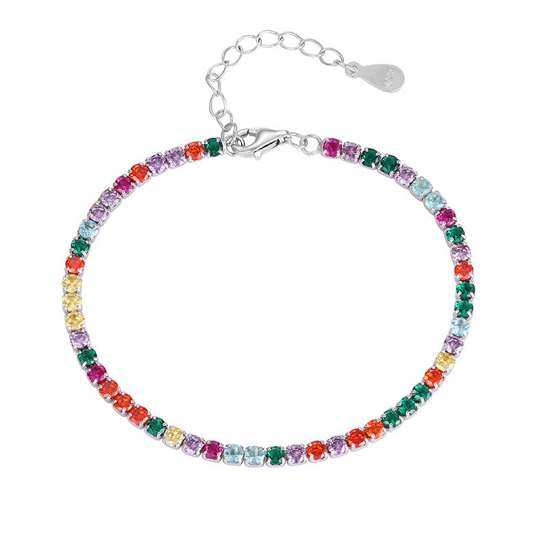 Ensemble bracelet et collier en argent sterling avec diamants arc-en-ciel pour femme