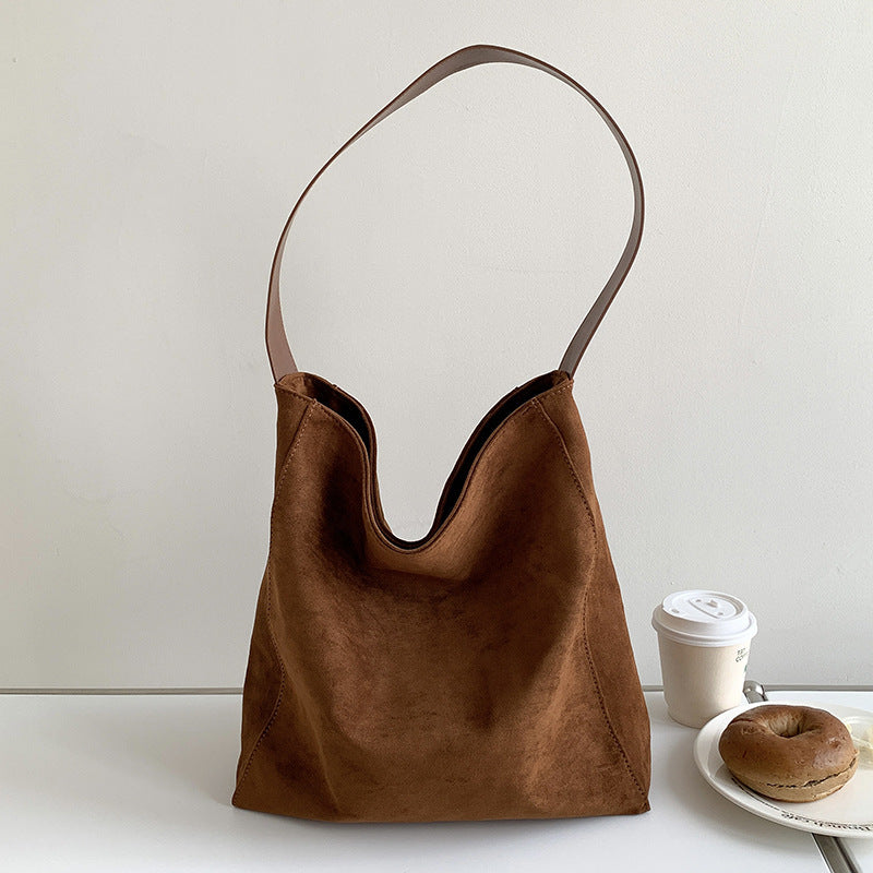 Large Capacity Autumn And Winter Frosted Tote Vintage Suede Shoulder Bag