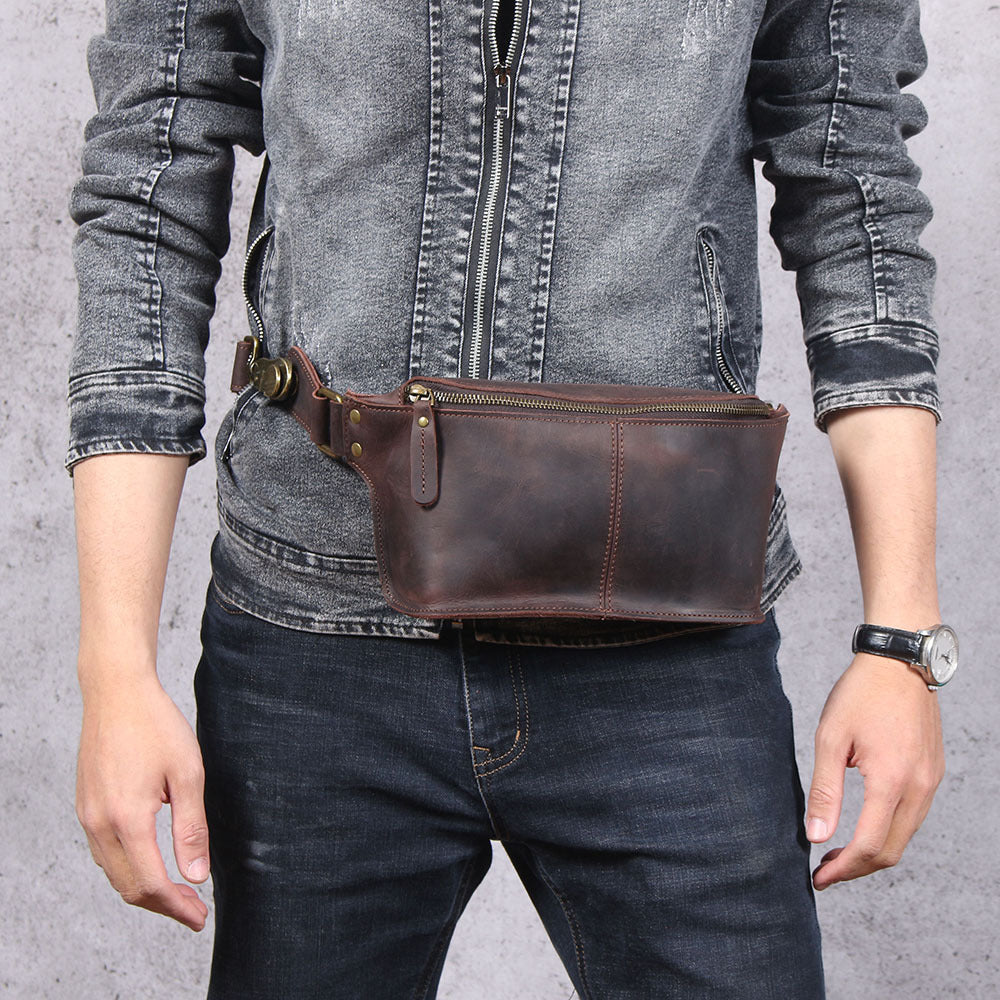 Men's Multifunctional Large-capacity Leather Chest Bag Retro Cross-body