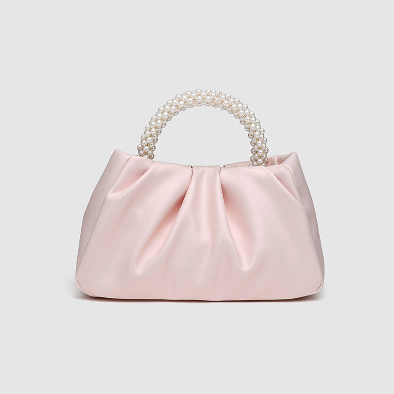 Bolso de mano dulce Maiden Pearl, bolso de mujer a la moda con pliegues, bandolera tipo nube, mini bolso