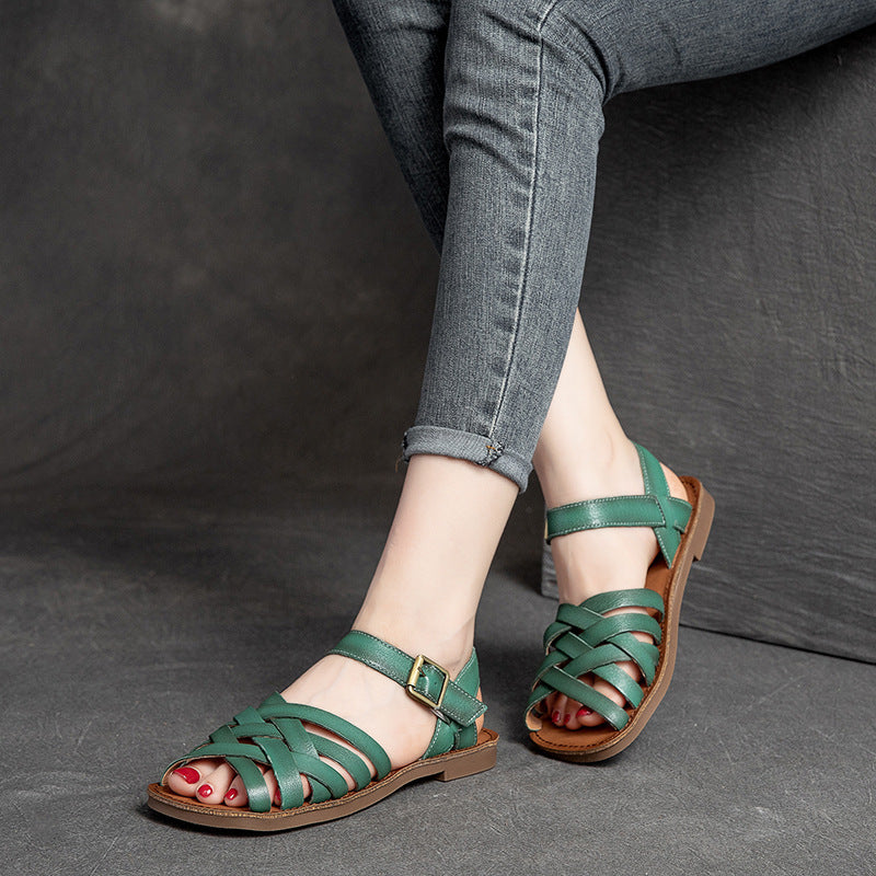 Women's Flat Round Toe Polished Retro Style Artistic Style Roman Sandals