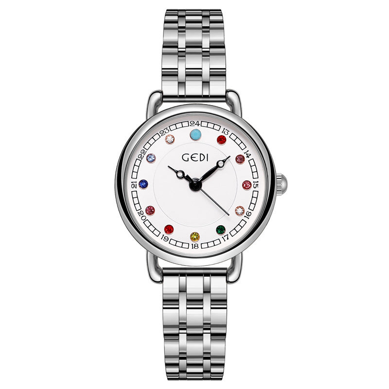 Niche Montre à quartz étanche pour femme avec ceinture en acier, petite et légère, luxueuse, avec pierre de naissance