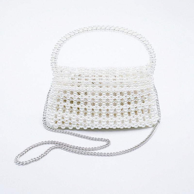 Women's White Faux Pearl Tote Shoulder Crossbody Bag