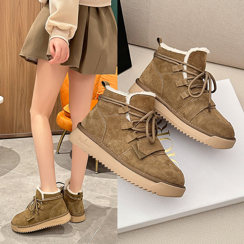 Add Velvet Thickening Students Warm Thick Sole Increase Cotton Shoes