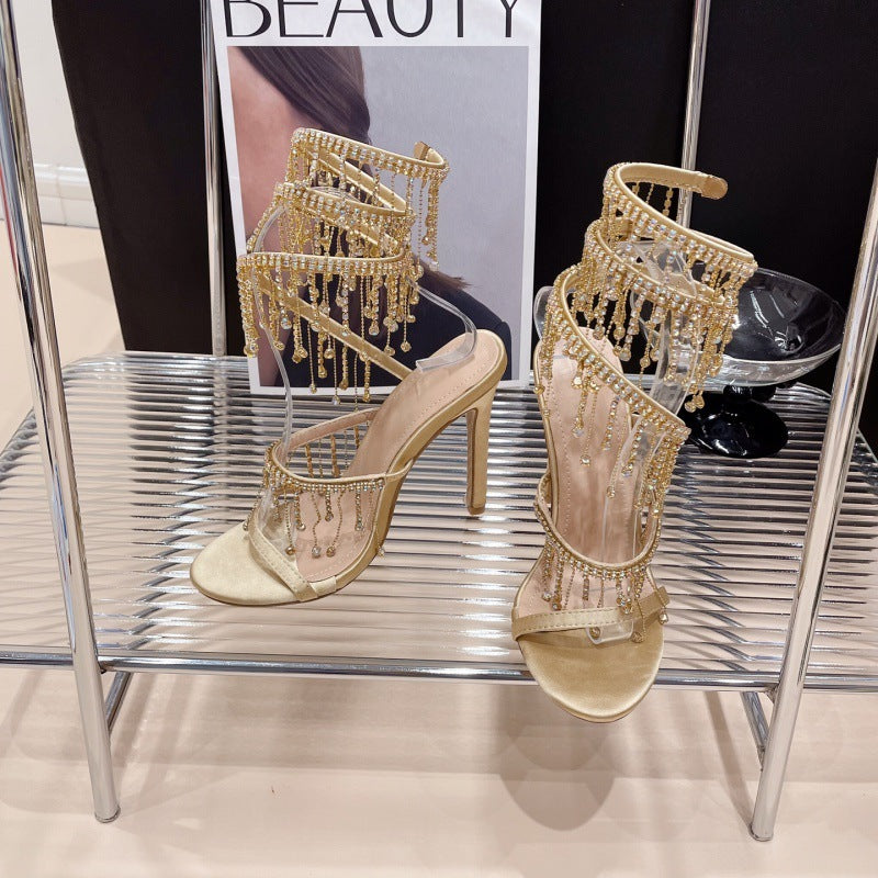 Sandalias de tacón alto estilo romano con tiras para mujer