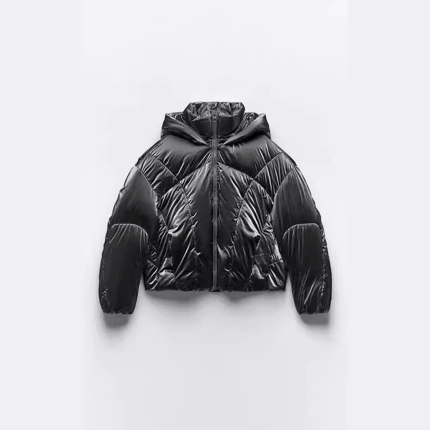 European And American Hooded Loose Metal Technology Down Coat