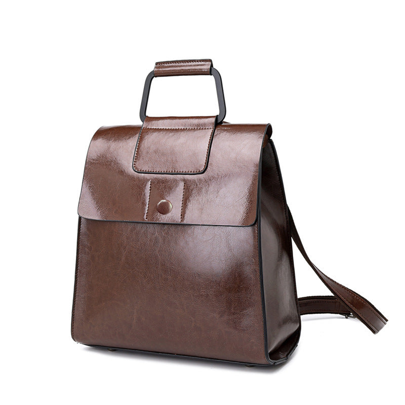 Women's New Versatile Leather Fashion Oil Wax Cowhide Backpack