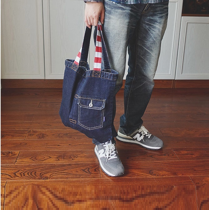 Fashion Washed Denim Textured Men's Tote Bag