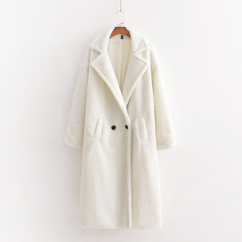 Manteau long thermique épais à manches longues en peluche artificielle pour femme