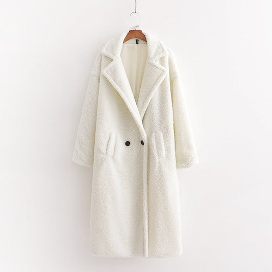 Manteau long thermique épais à manches longues en peluche artificielle pour femme