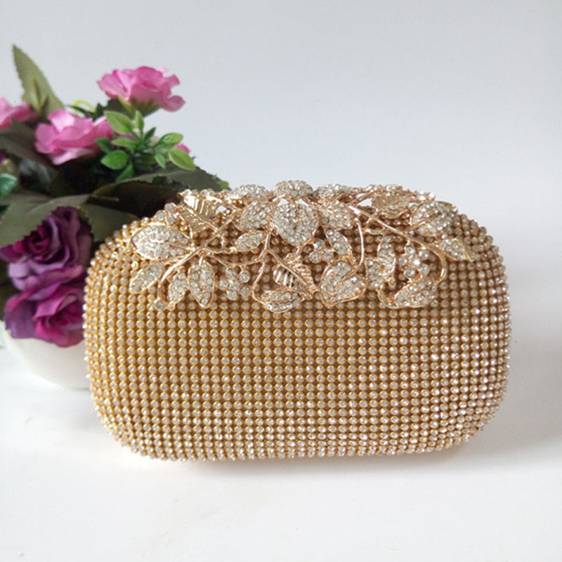 Leaf-shaped Flowers Diamond Dinner Clutch