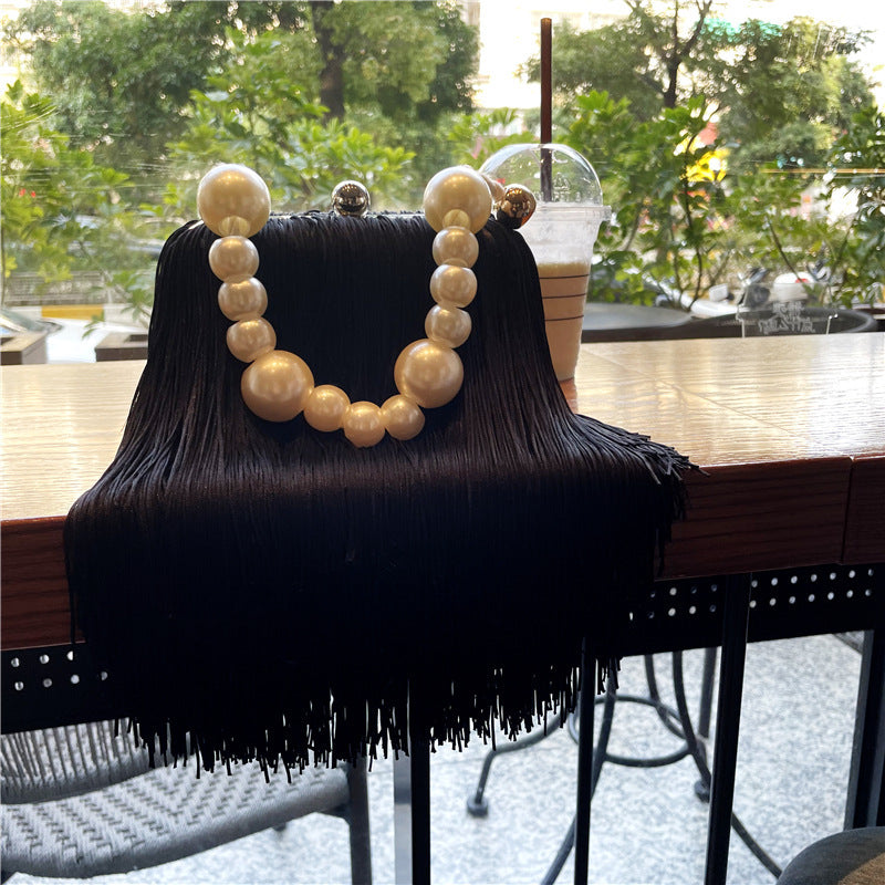 Ins Tassel Underarm Bag Female Pearl Chain Tote