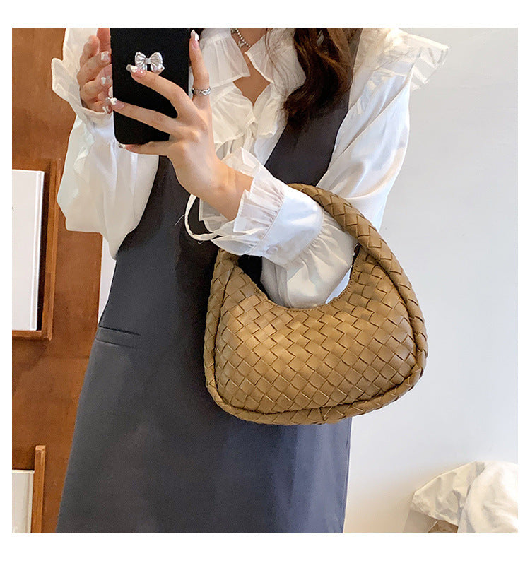 Bolso de mano tejido, lindo, de color sólido, moderno y combinable con todo