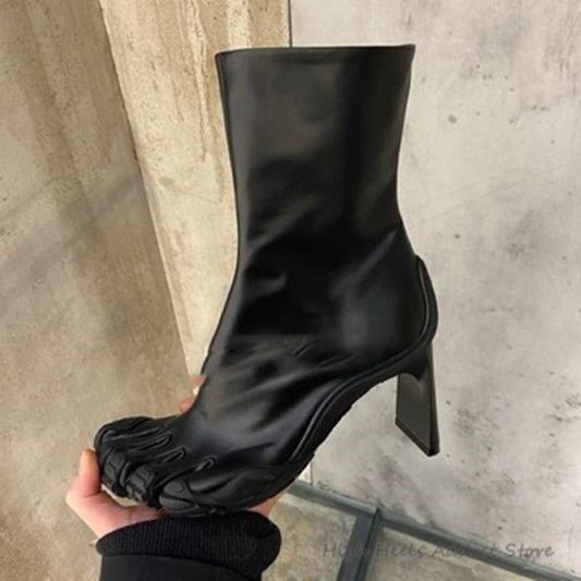 Botas elásticas de tacón alto de cinco dedos sencillas de moda para mujer