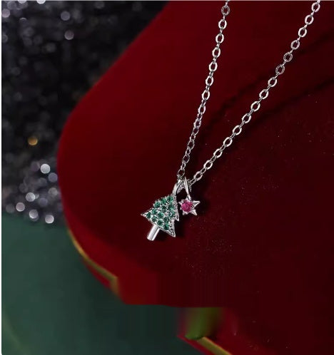 Collier de petit arbre de Noël Chaîne de clavicule Haut de gamme Argent pur Léger Luxe Niche 925