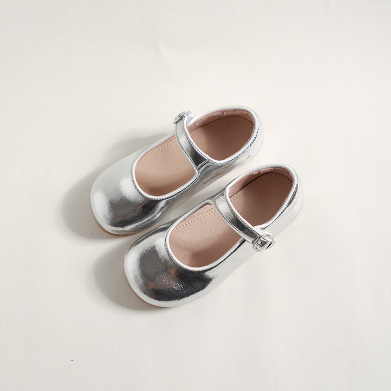 Leather Shoes Patent Lining Children's Low-cut Soft Bottom Contrast Color Strip