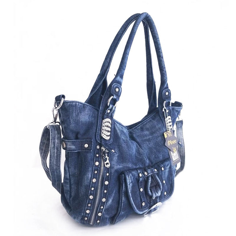 Niche Retro Diamond-studded Denim Hand-held One-shoulder Messenger Bag