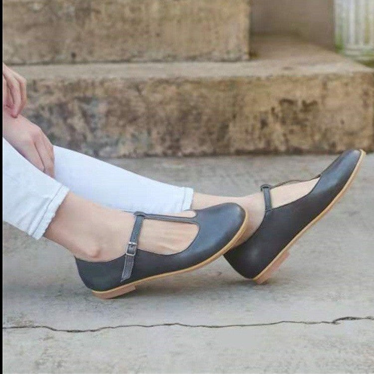 Women's Fashion Casual Flat Bottom Buckle With Shallow Mouth Single Shoes