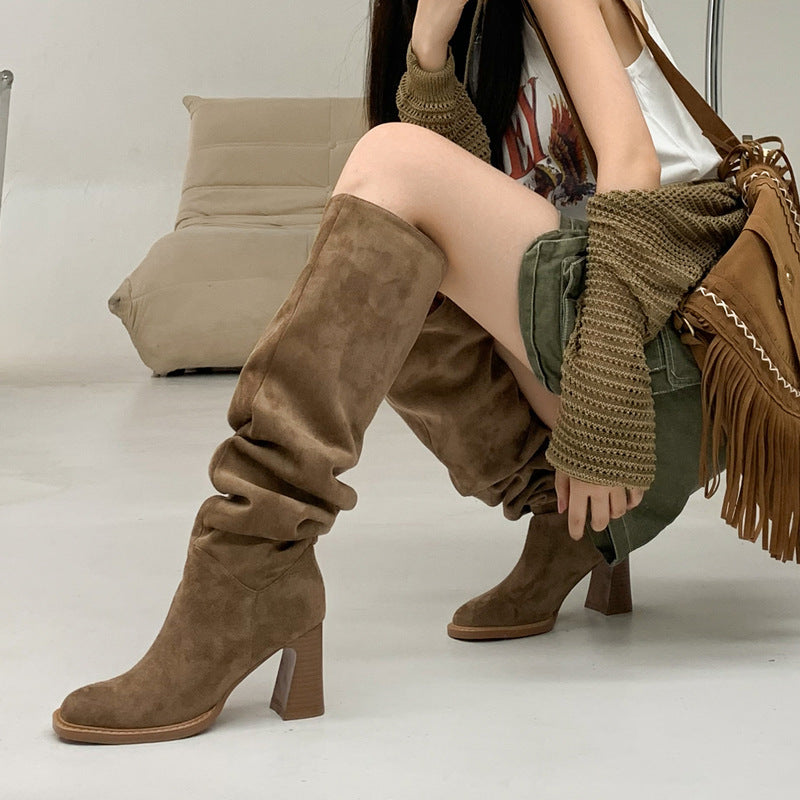 Women's Fashion Casual Thick Heel High Leg Boot