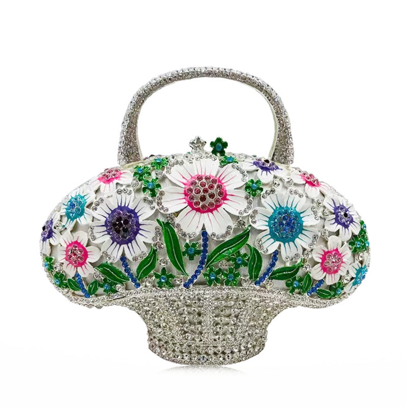 Nuevo bolso de mujer en forma de mini cesta de flores con forma de diamante para banquetes