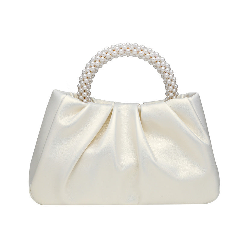 Bolso de mano dulce Maiden Pearl, bolso de mujer a la moda con pliegues, bandolera tipo nube, mini bolso