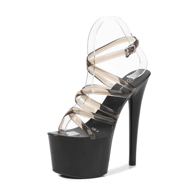 Summer 15cm 17cm 20cm Transparent PVC Strap Sandals Women High Heels Platform Shoes Woman Cross Strap Sandals Big Size 43