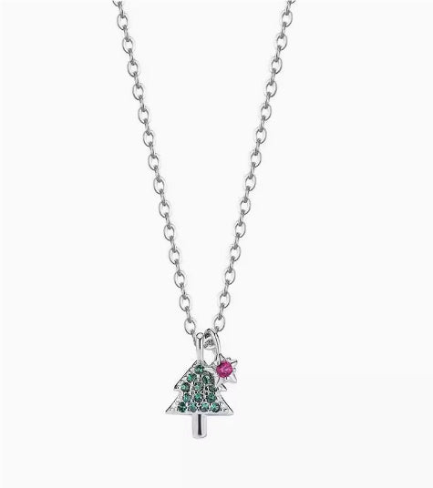 Collier de petit arbre de Noël Chaîne de clavicule Haut de gamme Argent pur Léger Luxe Niche 925