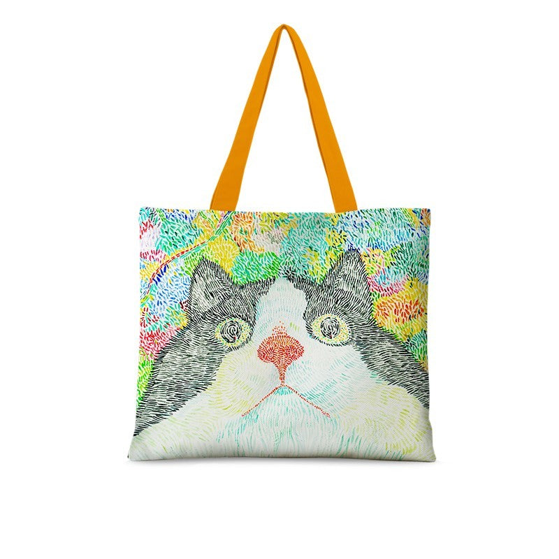 Cat Illustration Shoulder Bag Large Capacity Canvas Bag