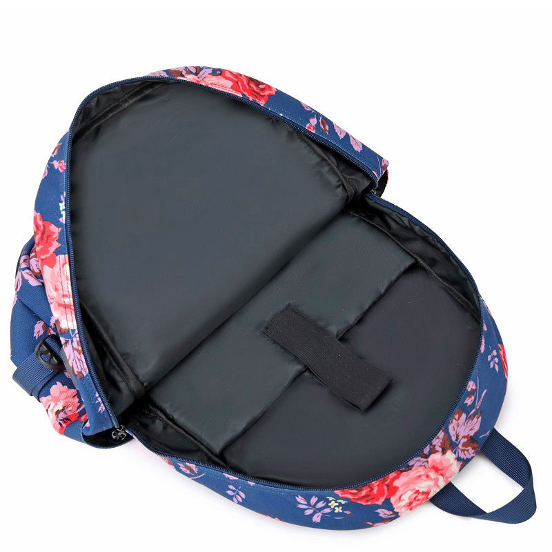 Mochila multifuncional con diseño de flores y transferencia térmica para mujer