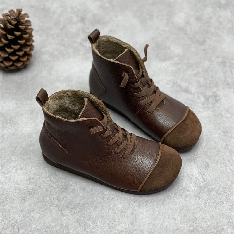 Vintage Style Soft Leather With Soft Bottom And Plush Lining To Keep Warm Leather Martin Boots