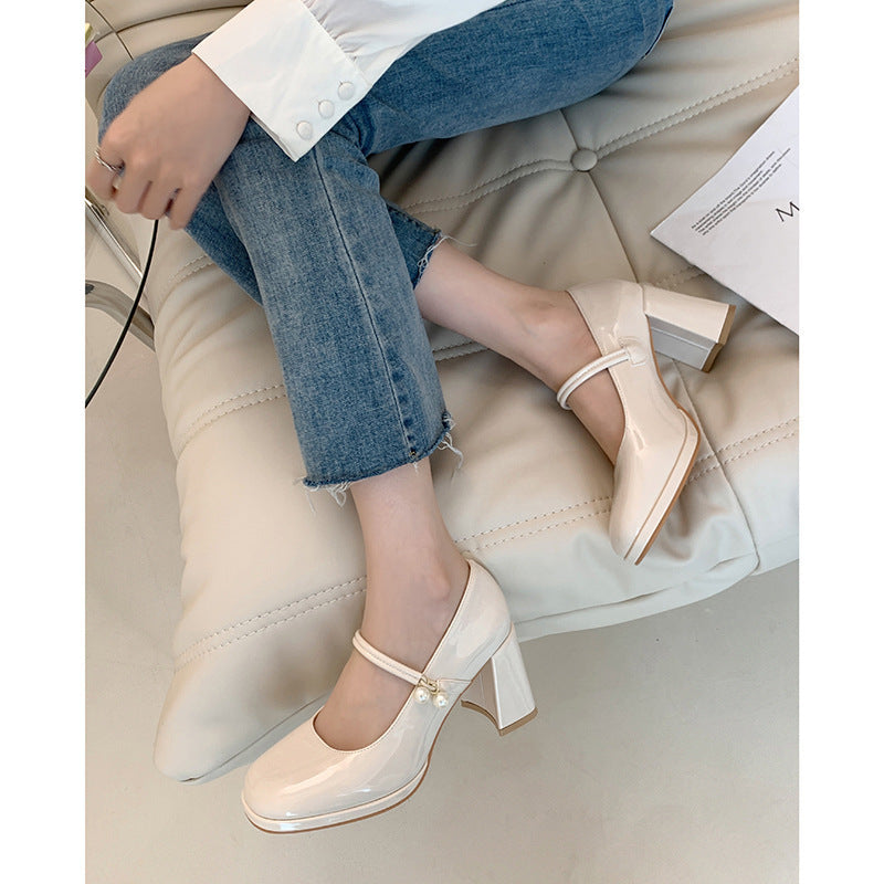 Square Toe Low-cut Retro Shoes French Chunky Heel High Heels