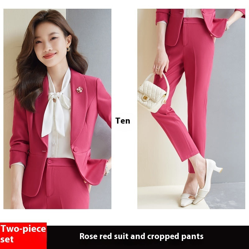 Rose Red Suit Lightly Mature High-end Temperament Business Wear Small Suit Interview