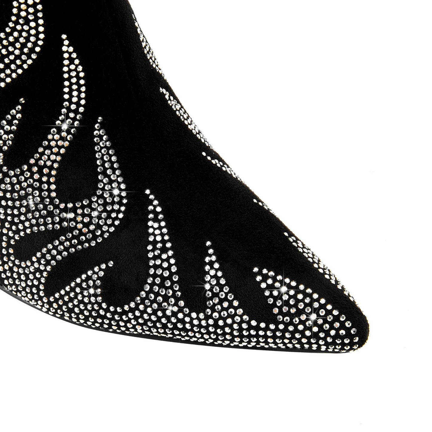 European And American Style Tiger Tooth Profiled Heel Skinny Stretch Boots Rhinestone Flame