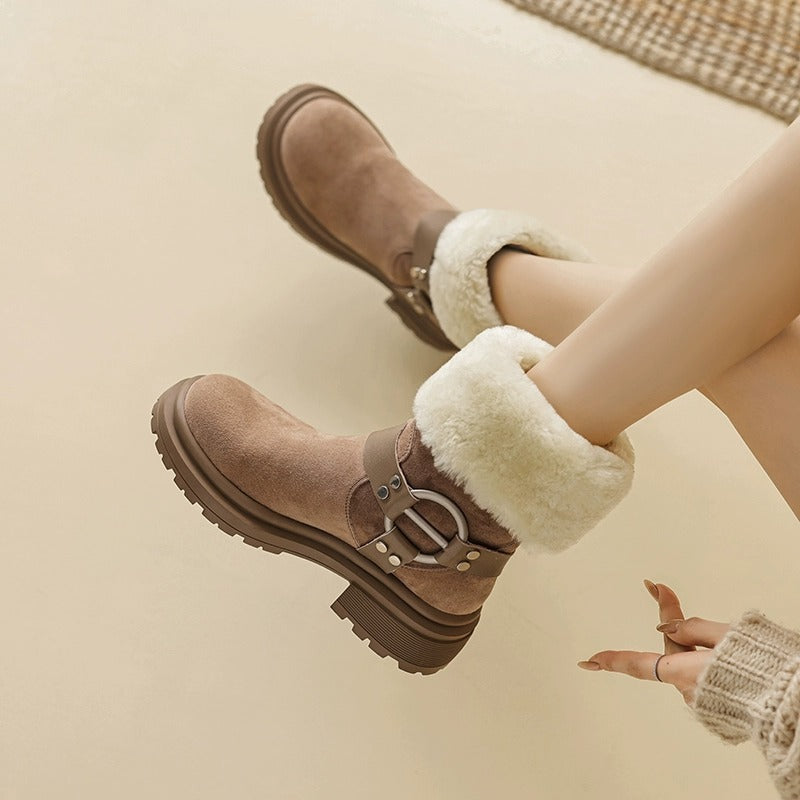 Botas de nieve estilo western con suela gruesa para mujer