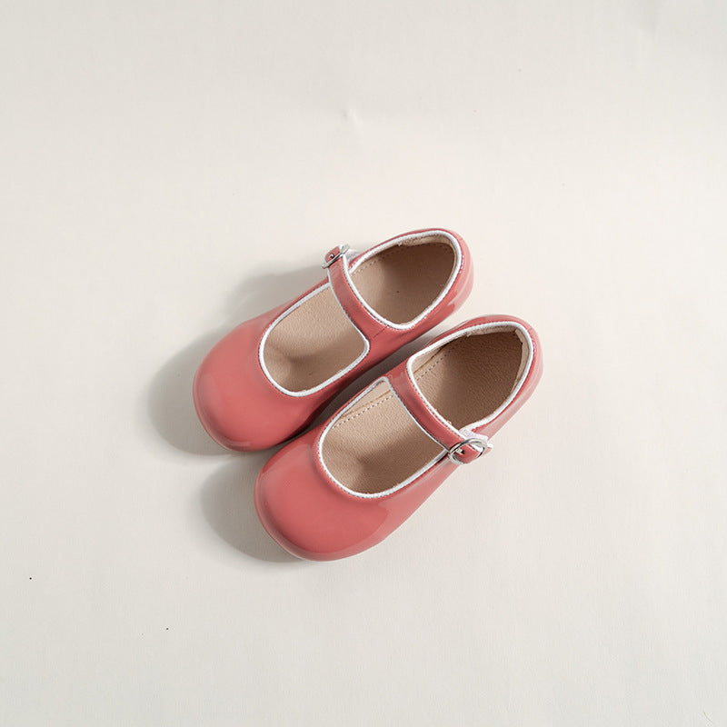 Leather Shoes Patent Lining Children's Low-cut Soft Bottom Contrast Color Strip