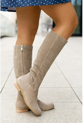 Low Heel Large Size Round Head Air Vent Suede High Boots