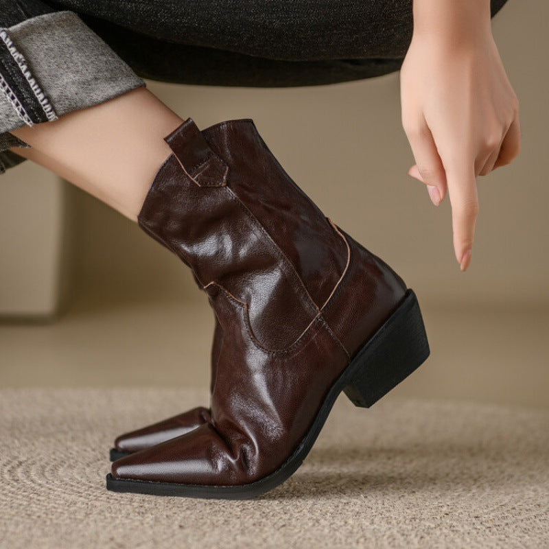 Autumn And Winter New Thick High Heel Pointed Sheepskin Fashion Women's Boots