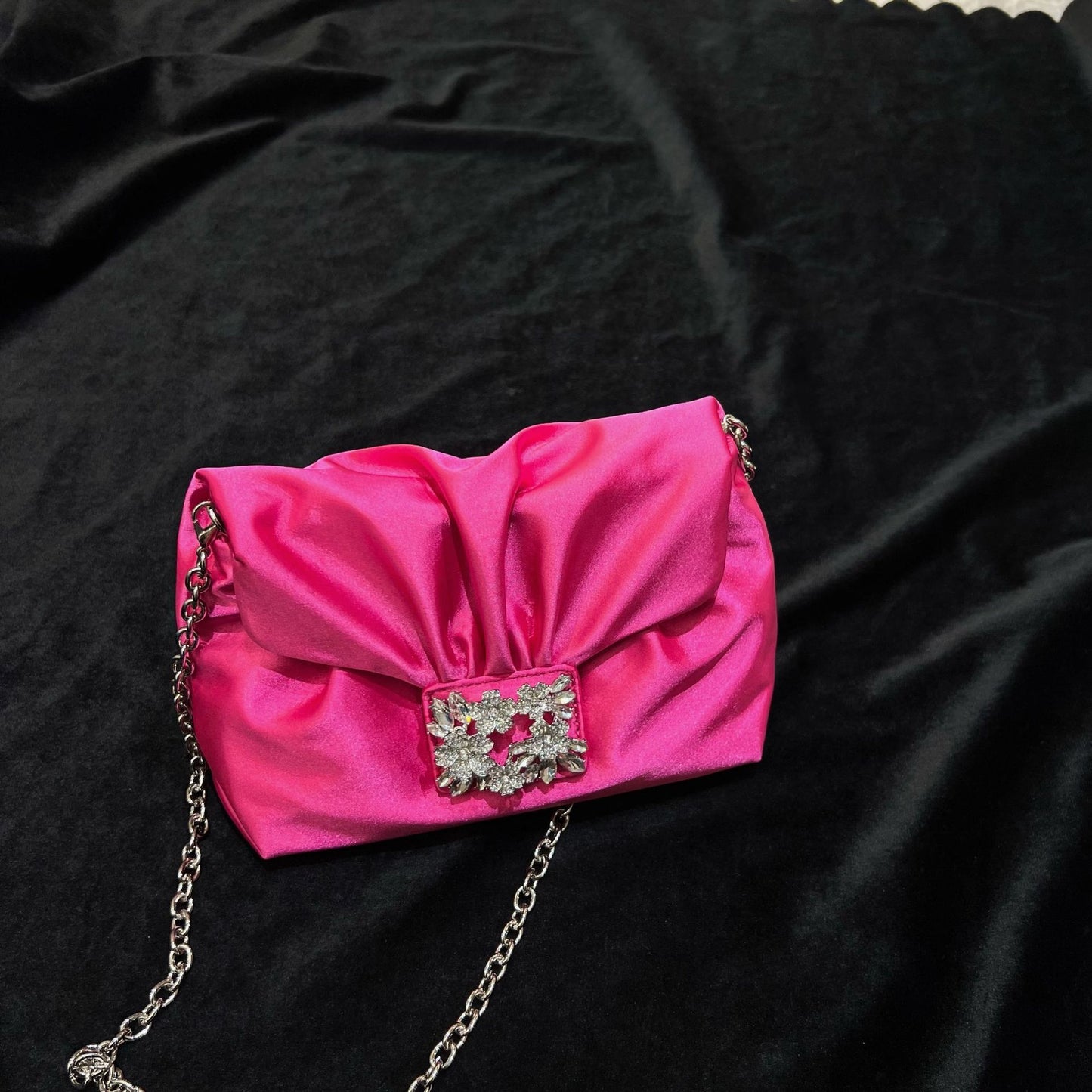 Vintage Crumpled Banquet Silk Diamond Small Square Bag