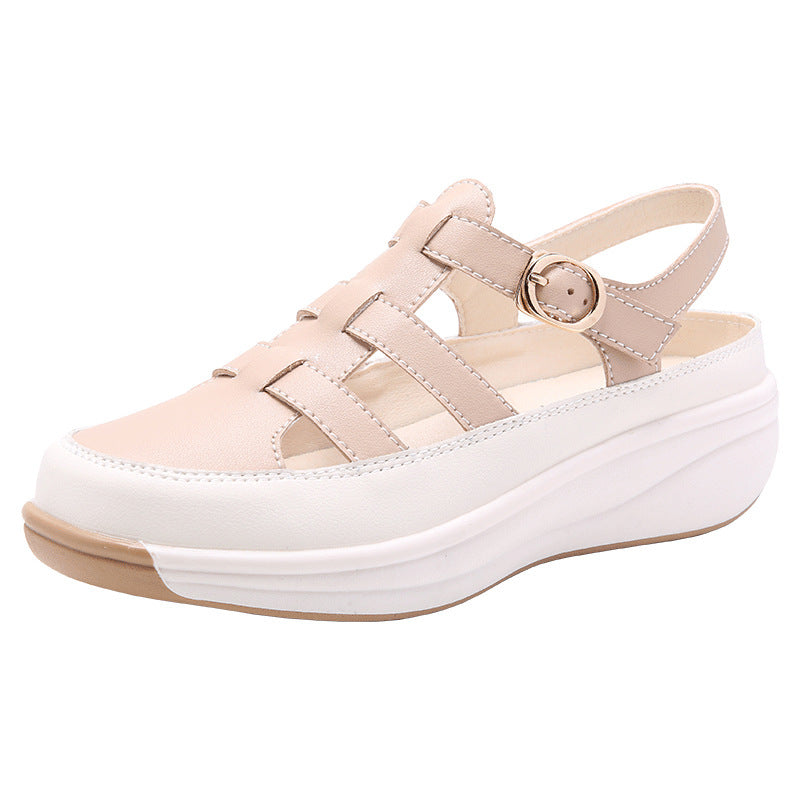 Sandalias blancas de punta cerrada de talla grande que aumentan la altura, moda informal