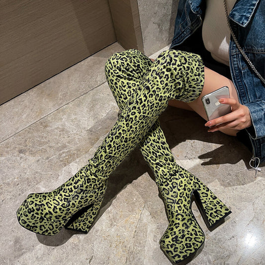 Square Head Thick Heel Knee High Boots