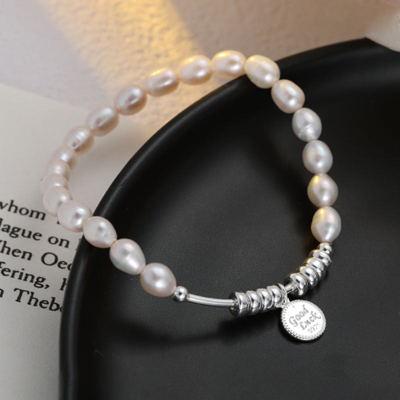 S925 Silver Freshwater Pearl Bracelet Letters