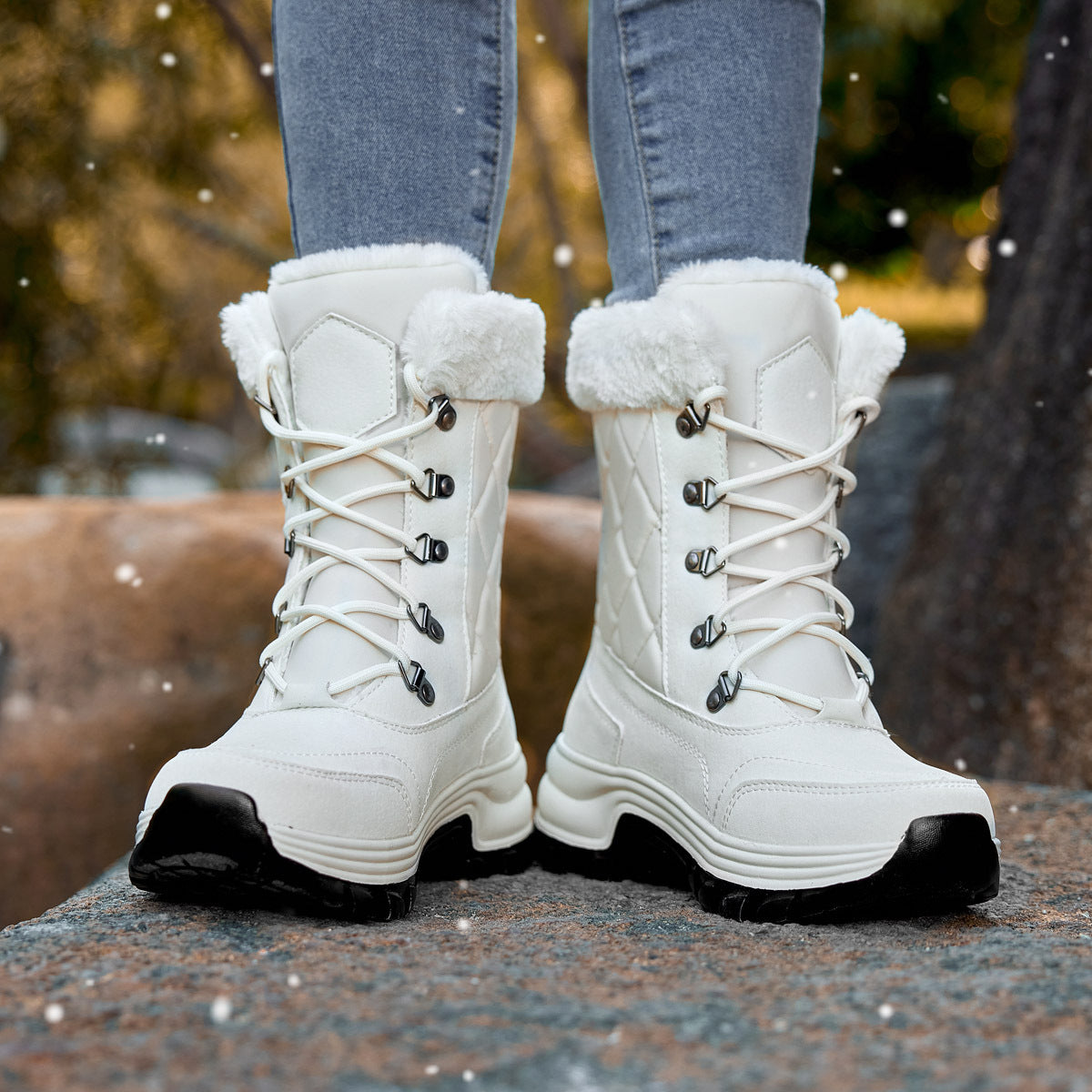 Botas de nieve de invierno para mujer, de caña alta, cálidas, con forro polar, gruesas y cómodas