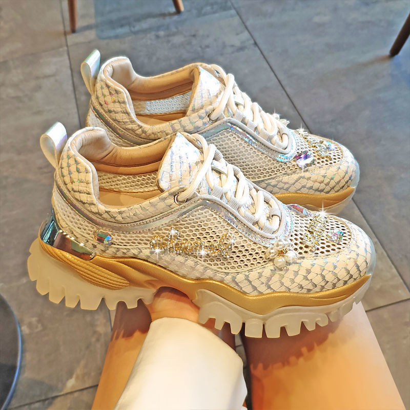 Heavy Industry Female Summer Laser Mesh Breathable Height-enhancing Sports Shoes