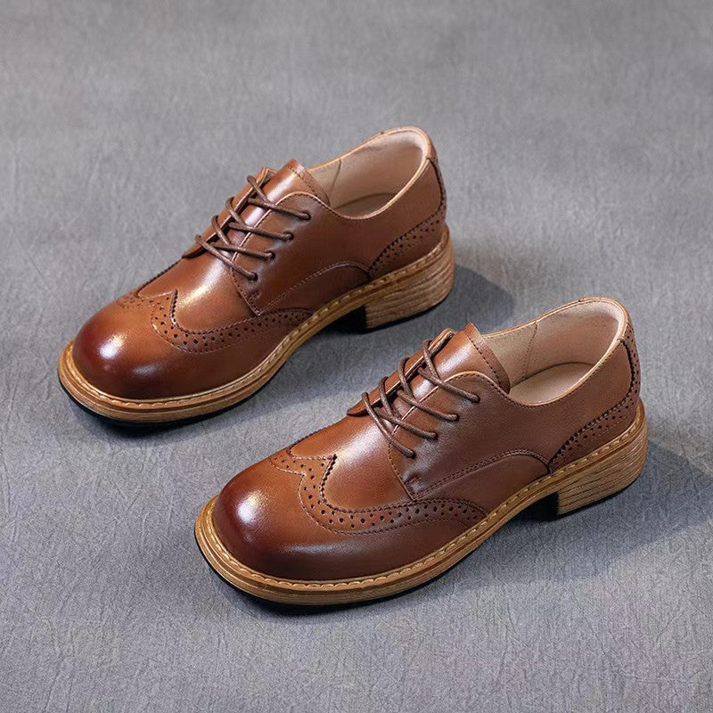 First Layer Cowhide Brogue Leather Shoes