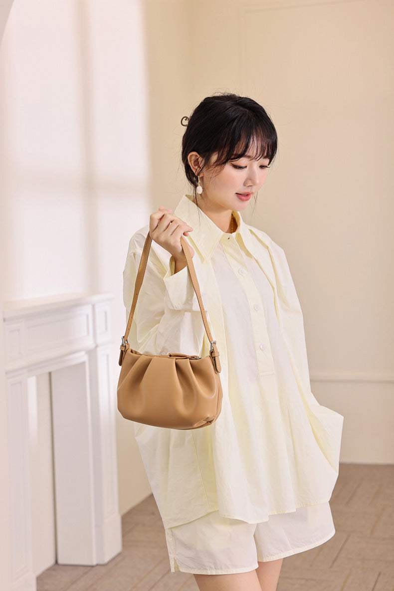 High-Grade One-shoulder Crossbody Underarm Leather Folds Cloud Bag