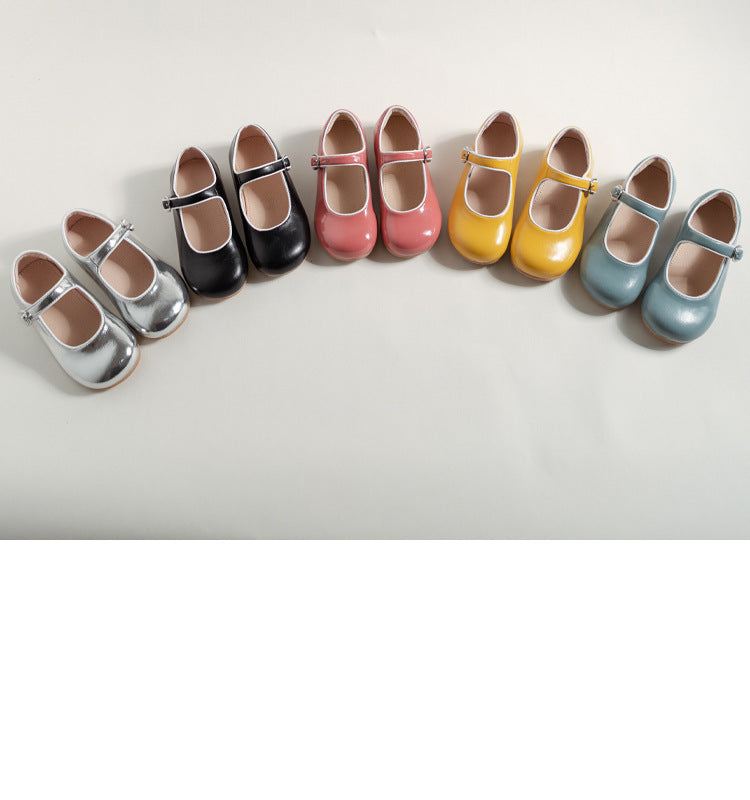 Leather Shoes Patent Lining Children's Low-cut Soft Bottom Contrast Color Strip