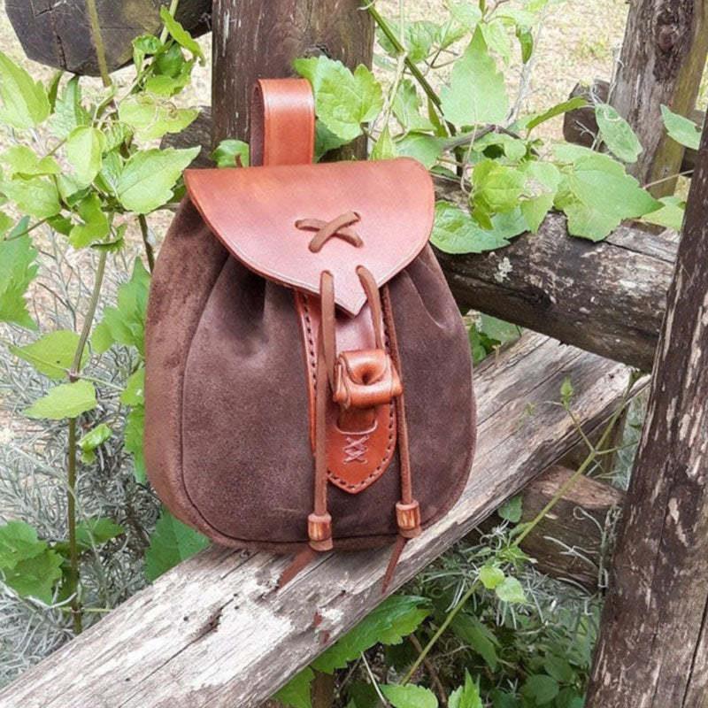 European And American New Retro Medieval Leather Outdoor Pocket Drawstring